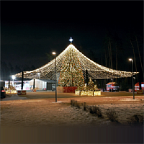 Световой шатер для елки 8 метров "Звездное Небо", 64 луча, Диаметр 20 метров